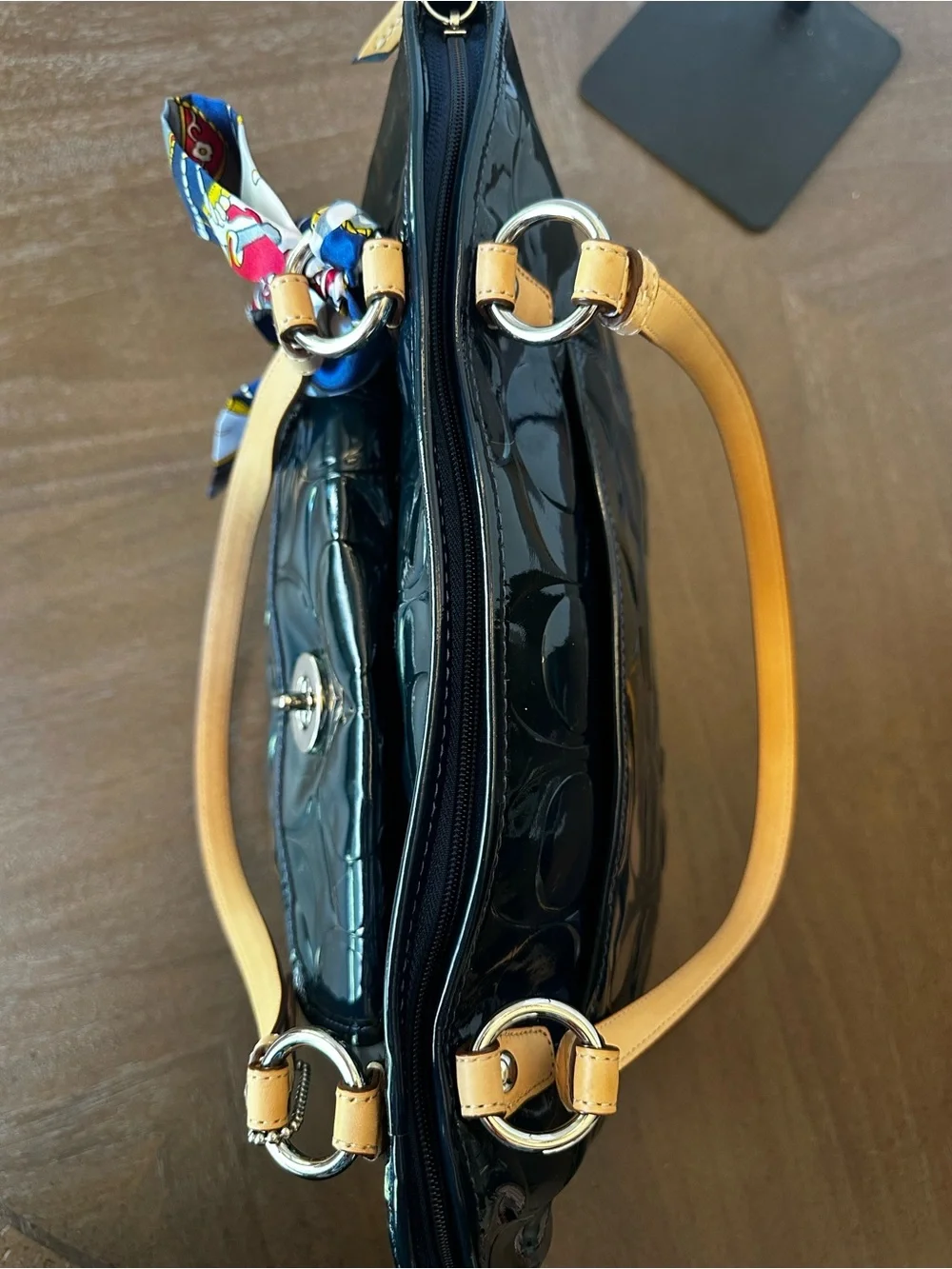 COACH Leah Rich Navy Patent Leather Tote w/ Hang Tag